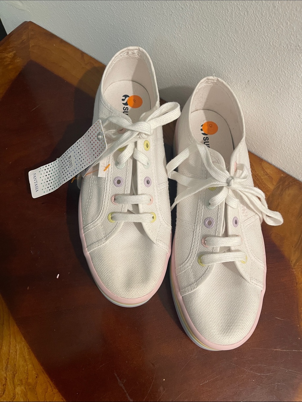 Superga White Canvas Sneakers with Pastel Eyelets and Pink Trim